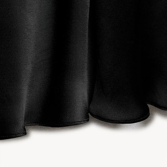 NWT. Zara ZW Collection Black Satin Effect High Waist Flared Midi Skirt. Size S. - Picture 7 of 11